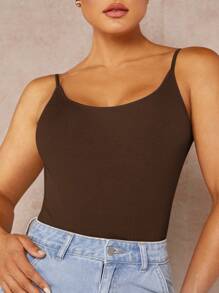 Silquee Solid Backless Cami Bodysuit - Coffee Brown - View 5