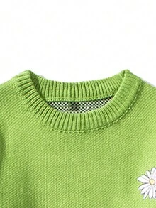 Men Floral Embroidery Drop Shoulder Sweater - Green - View 3