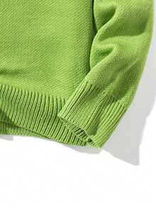 Men Floral Embroidery Drop Shoulder Sweater - Green - View 4