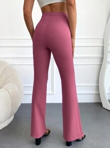 RueChic High Waist Flare Leg Pants - Burgundy - View 2