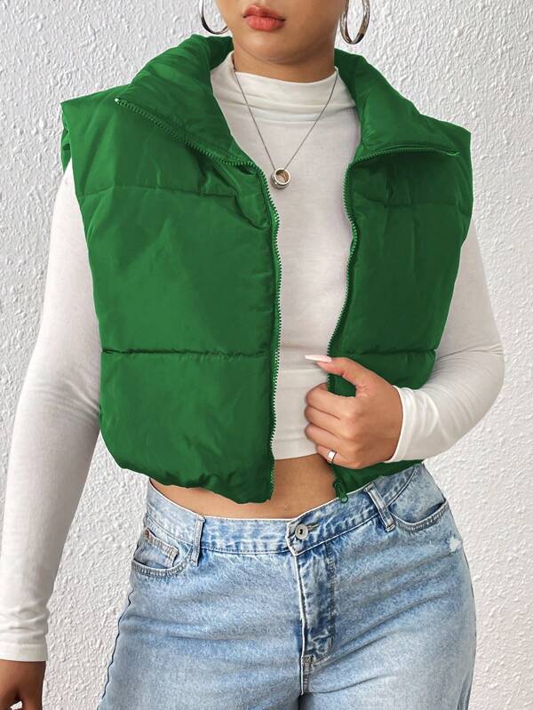 SHEIN EZwear Talla grande Abrigo chaleco acolchado con cremallera crop