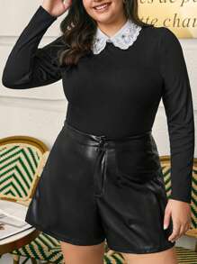 SHEIN Frenchy Plus Contrast Collar Black T Shirt