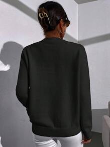 SHEIN Essnce 素色圓領套頭毛衣 - 黑色 - 查看 2