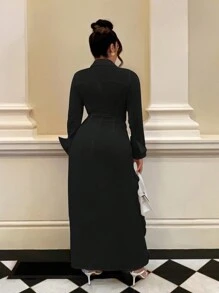 SHEIN SXY Tay áo loe Xù Viền không đối xứng Áo sơ mi - màu đen - Xem 3