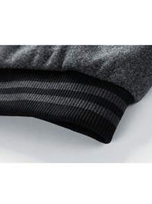 Chaqueta universitaria con parche de letras y ribete a rayas para hombre, otoño - Gris - Ver 6