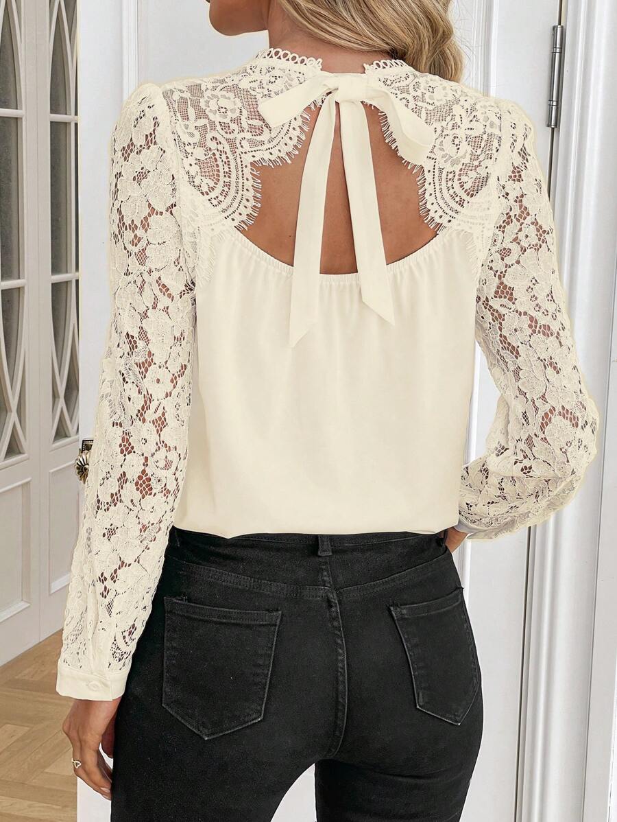 SHEIN Clasi Ren tương phản Ca-vát Backless Áo sơ mi - Màu be - Xem 1