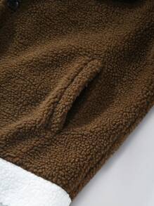Manfinity Homme Men Contrast Trim Teddy Loose Jacket - Brown - View 4