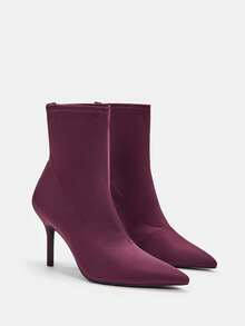 SheIn BIZ 女性時尚彈力靴帶細高跟鞋 - 酒紅色 - 查看 2