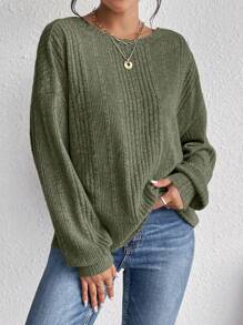 SHEIN Frenchy Solid Drop Shoulder Tee Winter Green Casual Christmas Spring - Green - View 5