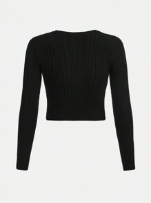 SHEIN Chica adolescente Jersey con estrella con parche - Negro - Ver 2