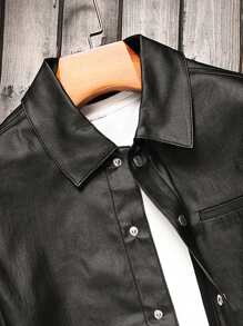 Manfinity Homme Hombres Cazadora mezclilla con doble bolsillo sin camiseta - Negro - Ver 4