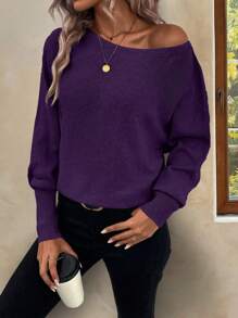 SHEIN Essnce Solid Batwing Sleeve Sweater - Purple - View 1