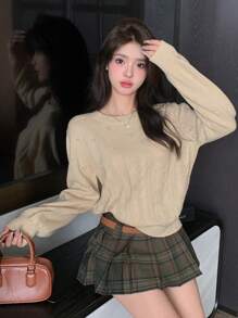 DAZY Chất rắn Thả vai Xoắn Dan Áo len - trắng - Xem 1