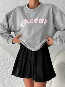 Cottnline Letter Graphic Drop Shoulder Sweatshirt - Grey - View 3