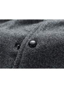 Chaqueta universitaria con parche de letras y ribete a rayas para hombre, otoño - Gris - Ver 11