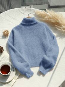 SHEIN Leap Crew Tween Girl Turtleneck Drop Shoulder Sweater