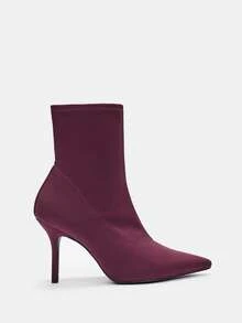 SheIn BIZ 女性時尚彈力靴帶細高跟鞋 - 酒紅色 - 查看 3