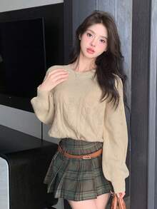 DAZY Chất rắn Thả vai Xoắn Dan Áo len - trắng - Xem 2