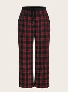 SHEIN EZwear Hơn In kẻ sọc Eo dây rút Quần - Đỏ - Xem 1