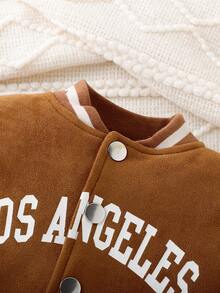 女嬰字母圖案條紋飾邊學院風夾克不帶T恤 - 棕色 - 查看 3