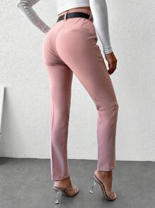 EURMUSE Quần âu cạp cao màu trơn thời trang đa năng dành cho nữ - Hồng - Xem 2