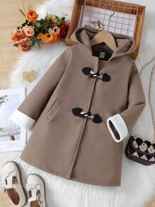 SHEIN 年轻女孩保暖衬里粗呢连帽粗呢大衣 - 粉色 - 查看 1