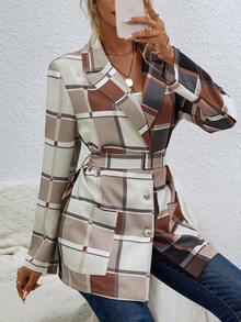 SHEIN LUNE In kẻ sọc Thắt lưng Áo vest - Nhiều màu - Xem 6