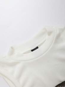 SHEIN ICON Letter Patched Detail High-cut Tank Bodysuit - White - View 4