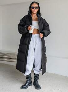 DAZY Slant Pockets Drawstring Hooded Padded Thick Pockets Coat, Women Winter Coat