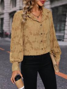 SHEIN LUNE Jacquard Button Front Shirt - Khaki - View 3