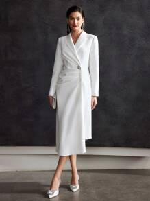 MOTF PREMIUM GATHERED BLAZER MIDI DRESS - White - View 4