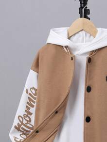 SHEIN 男大童字母圖案補丁細節雙色學院風夾克無連帽衫 - 彩色 - 查看 7