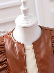 Glamorique Kids Young Girl Ruffle Trim Jacket & Mesh Overlay Dress - Multicolor - View 4