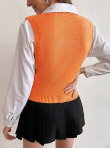 SHEIN Qutie 1入組麻花編織毛衣背心 - 橘色 - 查看 2