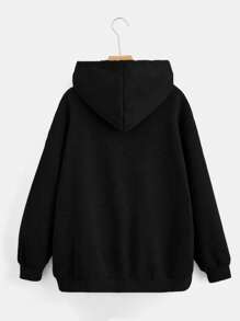 SHEIN EZwear Plus Size Zip Up Drawstring Thermal Lined Sweatshirt - Black - View 2