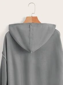 SHEIN 少女心形印花袋鼠口袋落肩卫衣 - 灰色 - 查看 5