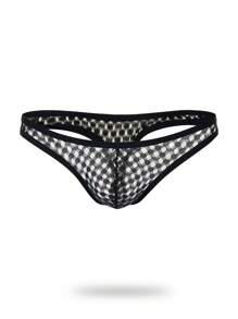 Men Solid Mesh Brief Sexy Underwear - Black - View 1