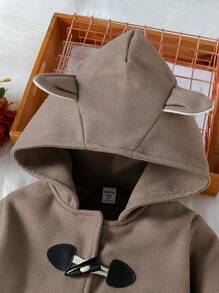 SHEIN 年轻女孩保暖衬里粗呢连帽粗呢大衣 - 粉色 - 查看 3