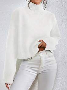 EMERY ROSE 高領落肩袖套頭毛衣 - 白色 - 查看 4