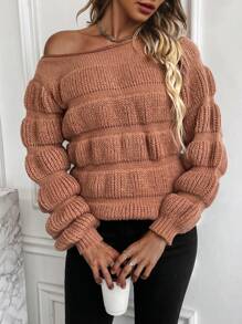 SHEIN Clasi Solid Boat Neck Sweater Knit Pullover Fall Winter Outfit