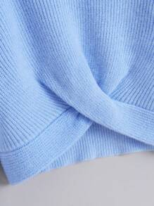 SHEIN Tween Girl Ribbed Knit Crossover Hem Sweater - Blue - View 4