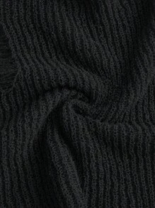 SHEIN ICON Y2K Grunge Solid Flare Sleeve Ripped Crop Sweater,Long Sleeve Tops - Black - View 8