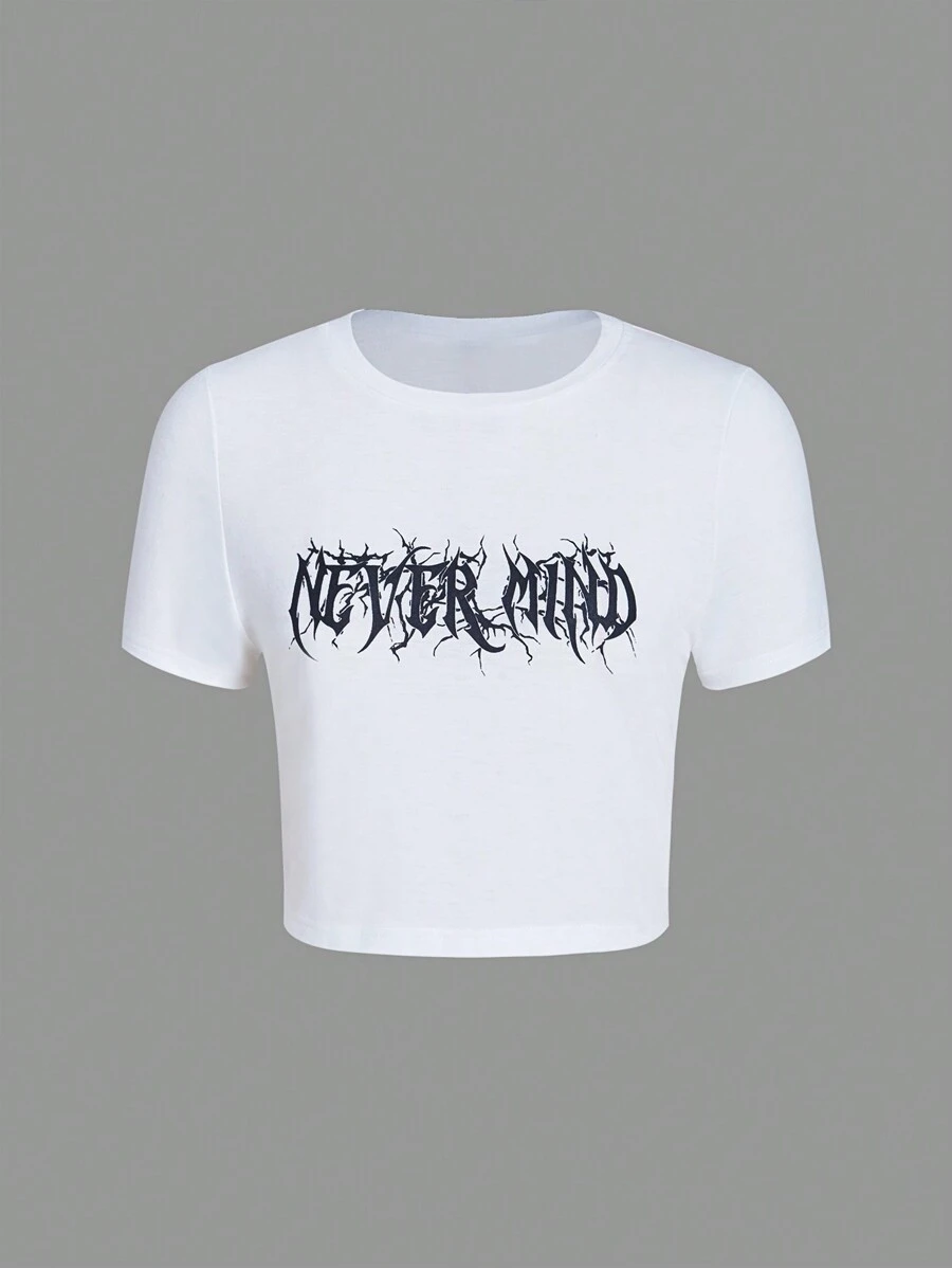 SHEIN Coolane Plus Letter Graphic Crop Tee - White - View 1