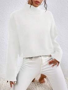 EMERY ROSE 高領落肩袖套頭毛衣 - 白色 - 查看 3