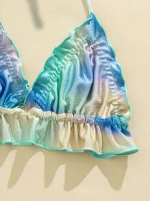 SHEIN Swim Summer Ombre Ruffle Hem Halter Bikini Top - Multicolor - View 7
