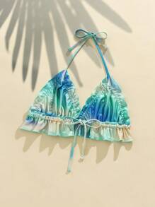 SHEIN Swim Summer Ombre Ruffle Hem Halter Bikini Top - Multicolor - View 8