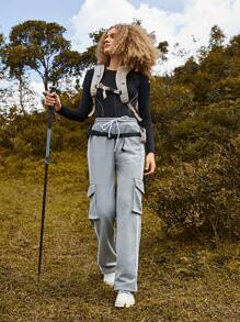 In My Nature In My Nature Letter Graphic Contrast Piping Drawstring Waist Outdoor Sweatpants