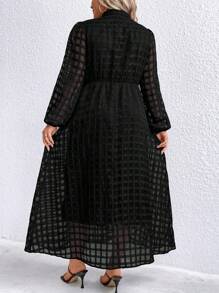 SHEIN LUNE Plus Plaid Pattern Lantern Sleeve Shirt Dress - Black - View 2