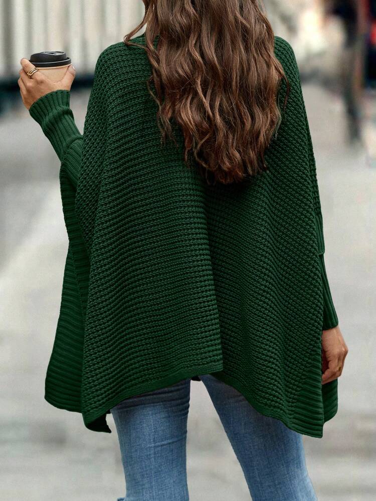 Turtleneck Batwing Sleeve Poncho Sweater,Long Sleeve Tops Knit Pullover Fall Winter Sweater