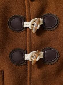 Baby Boys Pocket Duffle Button Hooded Duffle Overcoat - Brown - View 5